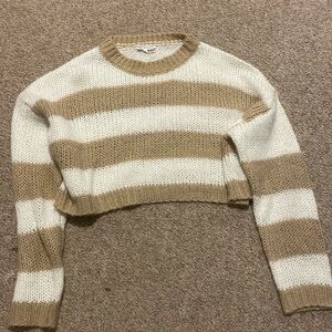 Mimosa, size medium cropped sweater. Beige and white striped.